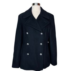 Tommy Hilfiger Black Wool Nylon Double Breasted Peacoat Winter Jacket Large